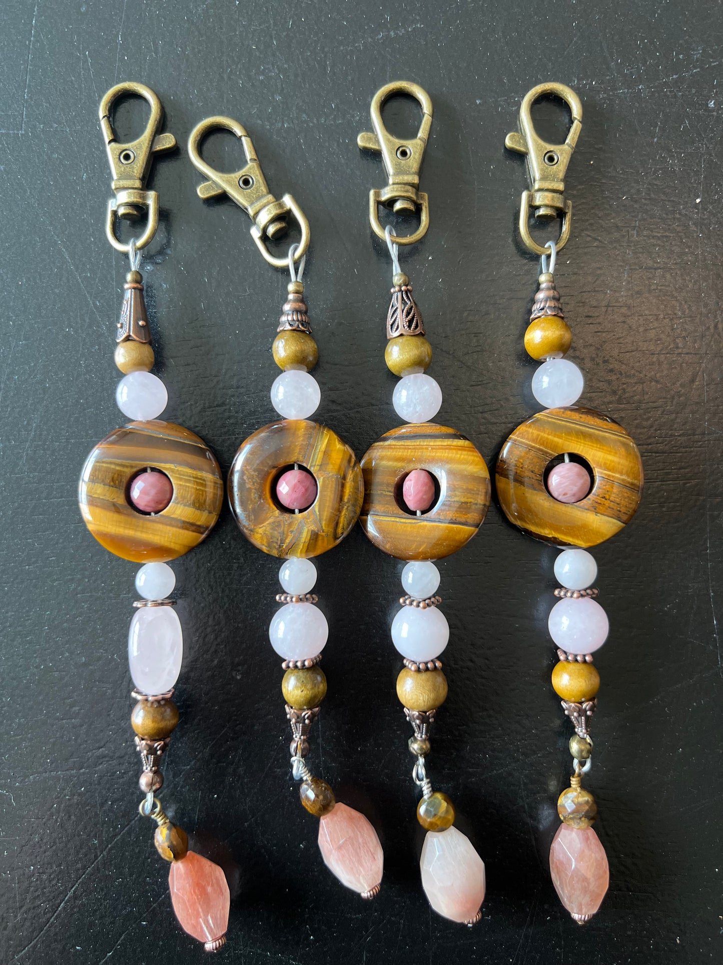 Rhodonite + Rose Quartz + Rutilated Quartz + Tiger's Eye Personal Intention Clasp