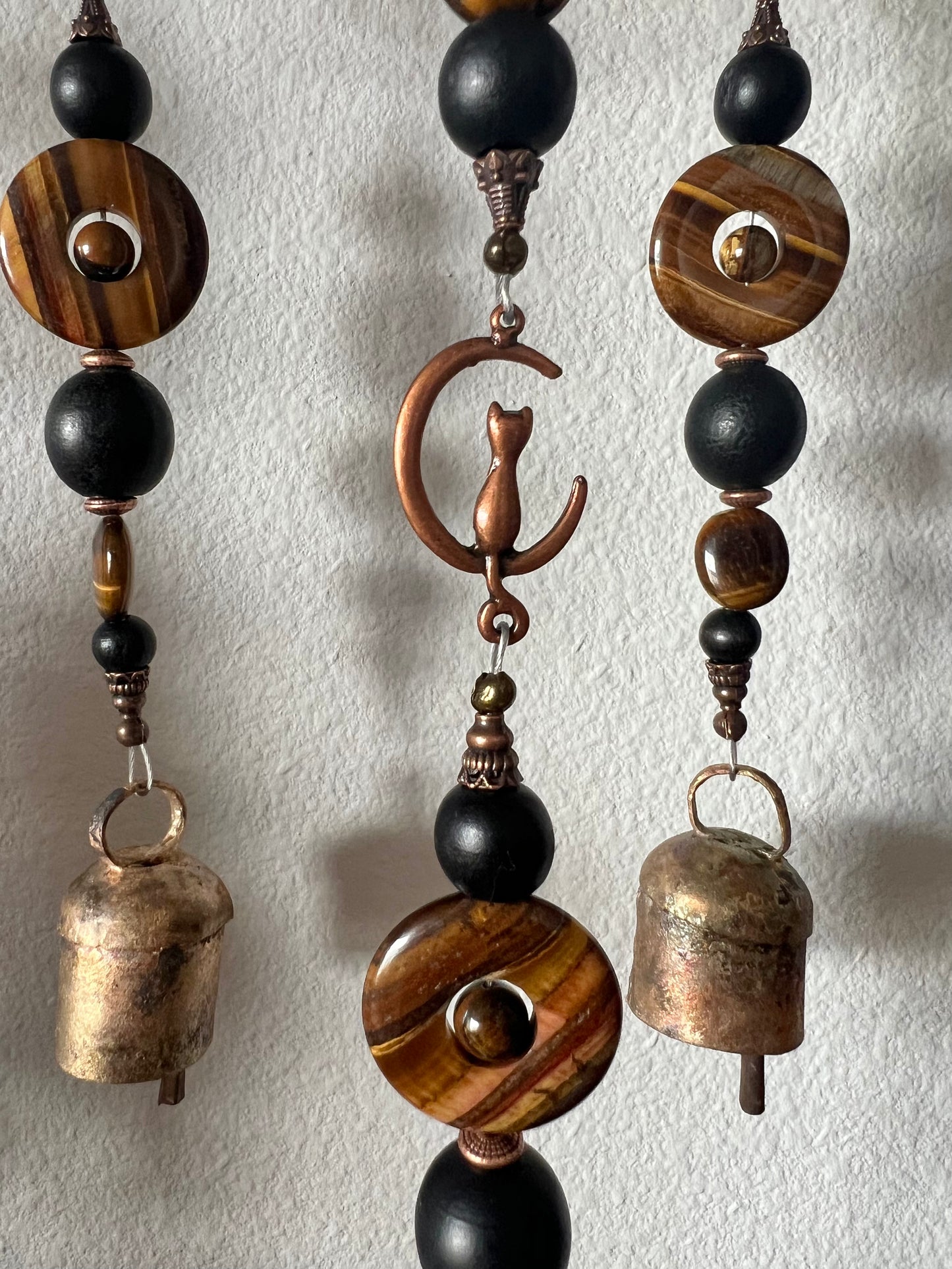 Tiger's Eye Singe Bell -with Cat/Moon