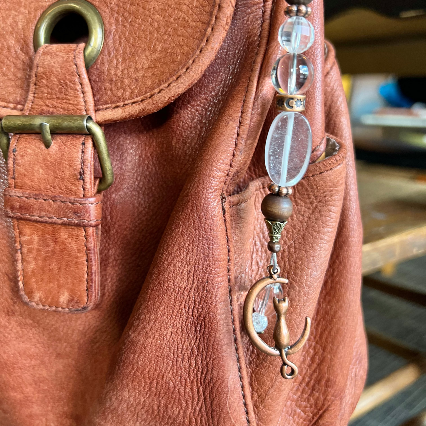 Clear Quartz Personal Intention Clasp with Cat on the Moon
