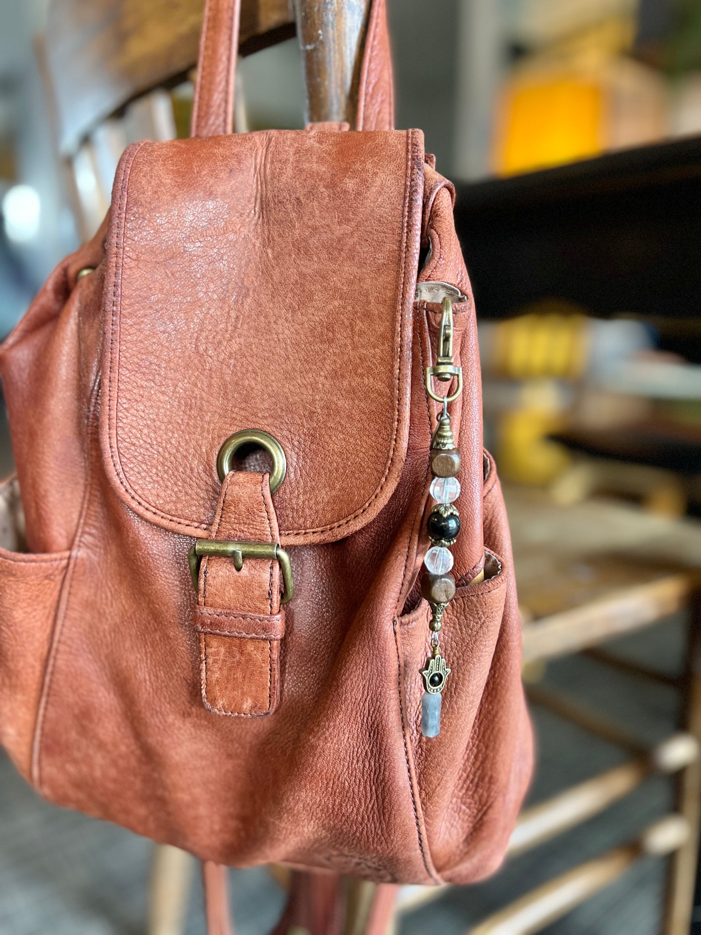 Protection Crystal Clasp: Black Tourmaline + Tourmalinated Quartz + Clear Quartz with Hamsa hand