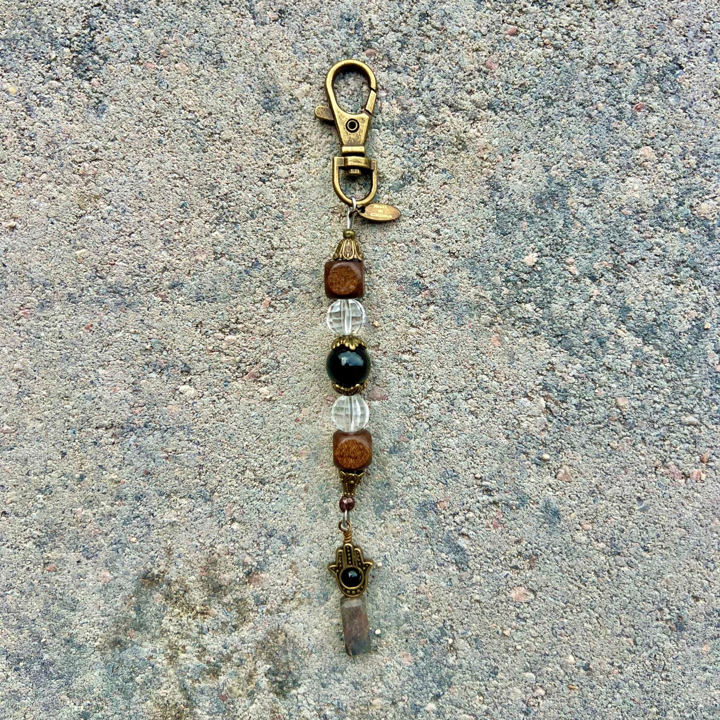 Protection Crystal Clasp: Black Tourmaline + Tourmalinated Quartz + Clear Quartz with Hamsa hand
