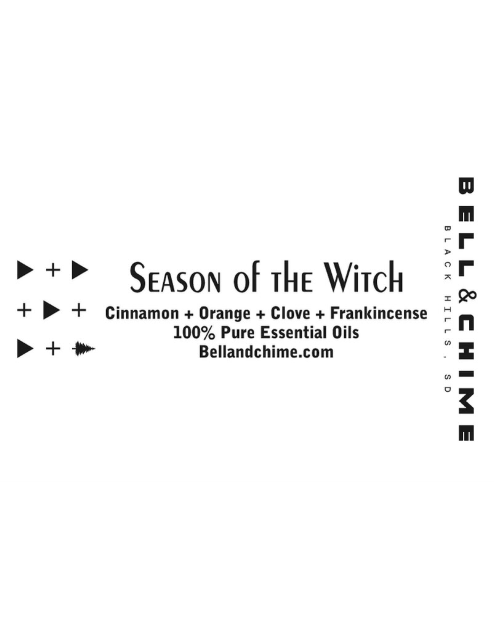 Bell & Chime: Black Hills, SD "Season of the Witch," Cinnamon + Orange + Clove + Frankincense. 100% Pure Essential Oils